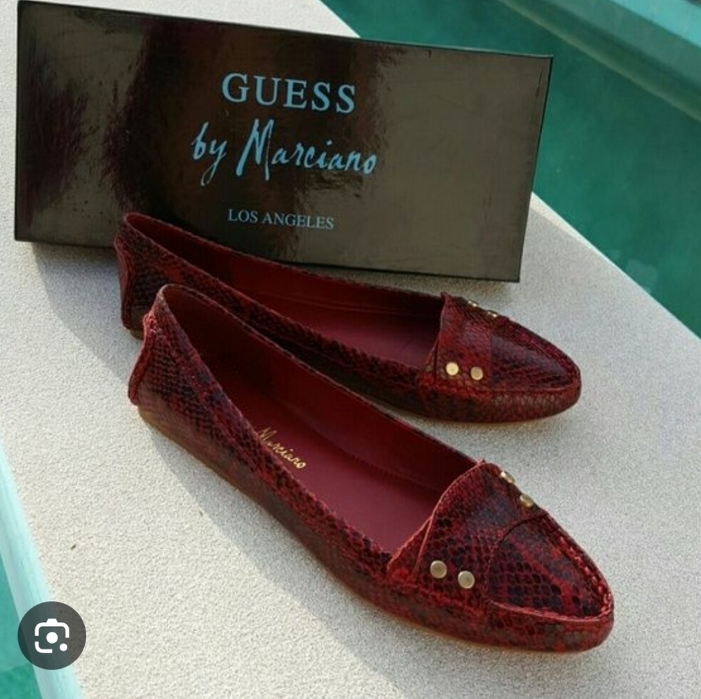 GUESS by Marciano Red Snake-Print Loafers for Women